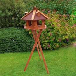 Wood bird feeder wood bird house small hexagonal solar and light 06-0976 petclothesfactory.com