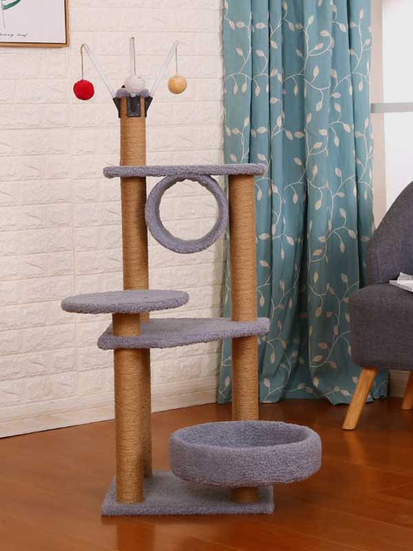 Cat Climbing Frame Factory OEM Wholesale Particleboard Flannel Hemp Rope Post Grey Cat Tree Pet Toy Platform 06-1175 Cat Trees: Tower & Pet Furniture Products Big Cat Tree
