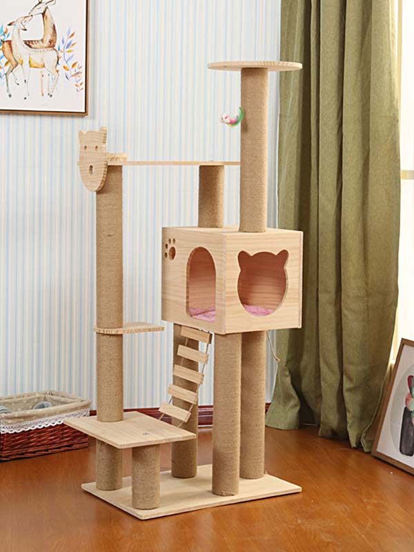 Torre de escalada para gatos, coluna de corda de cânhamo de pinho, escada, casa de gato 06-1164 petclothesfactory.com