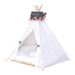 Outdoor Pet Tent: White Cotton Canvas Conical Teepee Pet Tent Collapsible Portable 06-0937 petclothesfactory.com