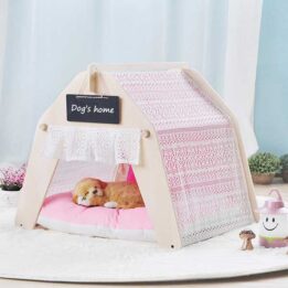 Indoor Portable Lace Tent: Pink Lace Teepee Small Animal Dog House Tent 06-0959 petclothesfactory.com