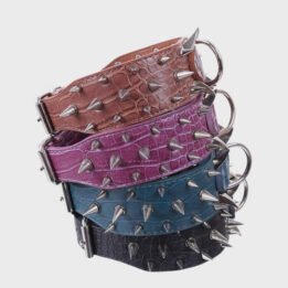 Multicolor Optional Popular Wide Studded PU Leather Spiked Dog Chain Collar petclothesfactory.com