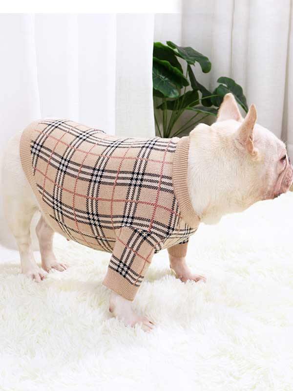 GMTPET Pug dog fat dog core yarn wool autumn and winter new warm winter plaid fighting Bulldog sweater clothes 107-222020 petclothesfactory.com
