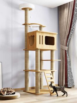 Cat Tree Wood 170CM 66.98 IN MDF Board with 6.5cm Pillar